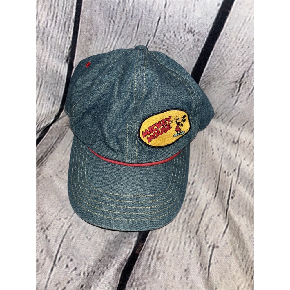 Disney Hat Cap 90's Mickey Mouse Patch Denim Snapback Blue Jean Baseball